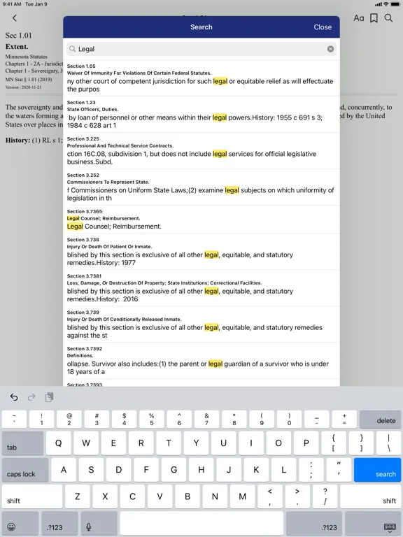 Capturas de pantalla de Minnesota Statutes PocketLaw iPad 
