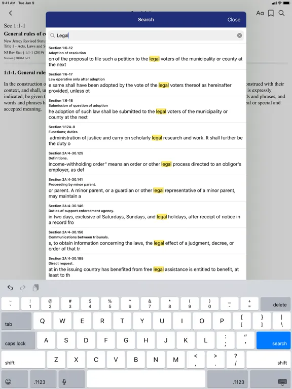 Tangkapan layar New Jersey Revised Statutes iPad 