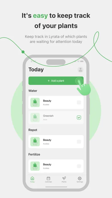 Tangkapan skrin Lyrata — Plant Care Assistant