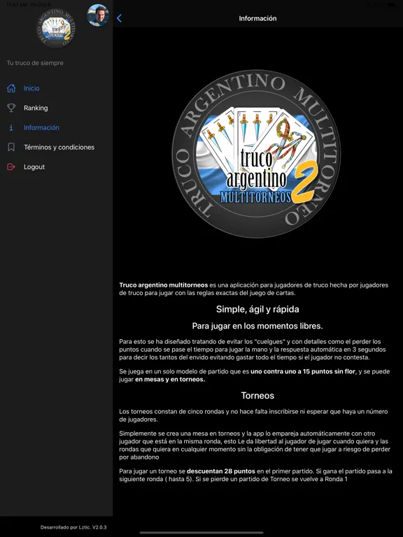 ภาพหน้าจอของ Truco Argentino Multitorneo iPad 