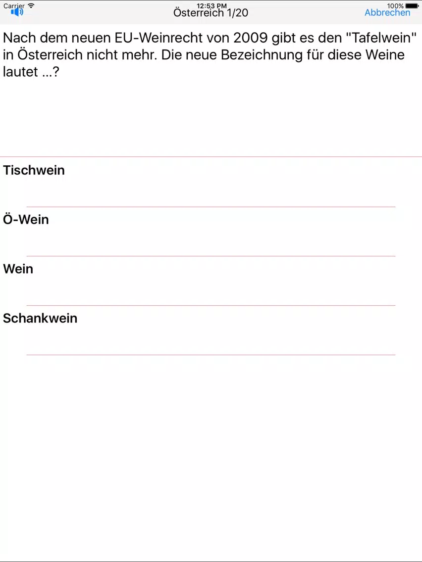 Tangkapan skrin Weinquiz Österreich iPad 