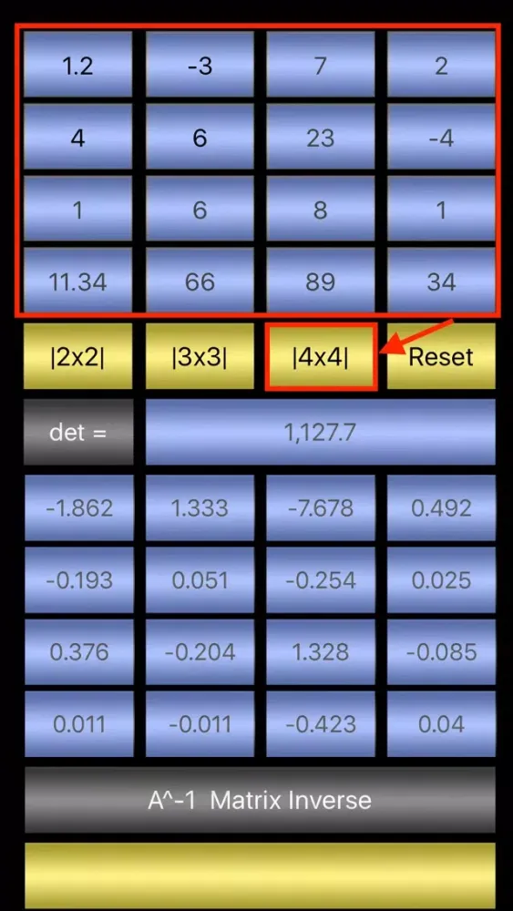 4x4 Determinant & Inverse Matrix スクリーンショット