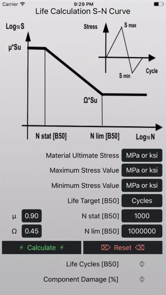 Скриншоты Fatigue Life Calculation S-N Curve