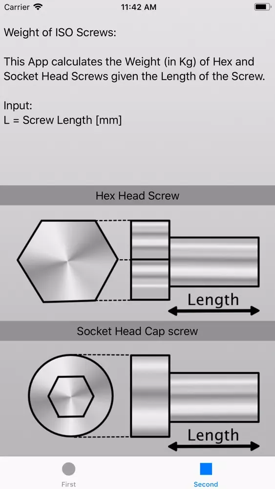 Capturas de tela do Weight of ISO Screws