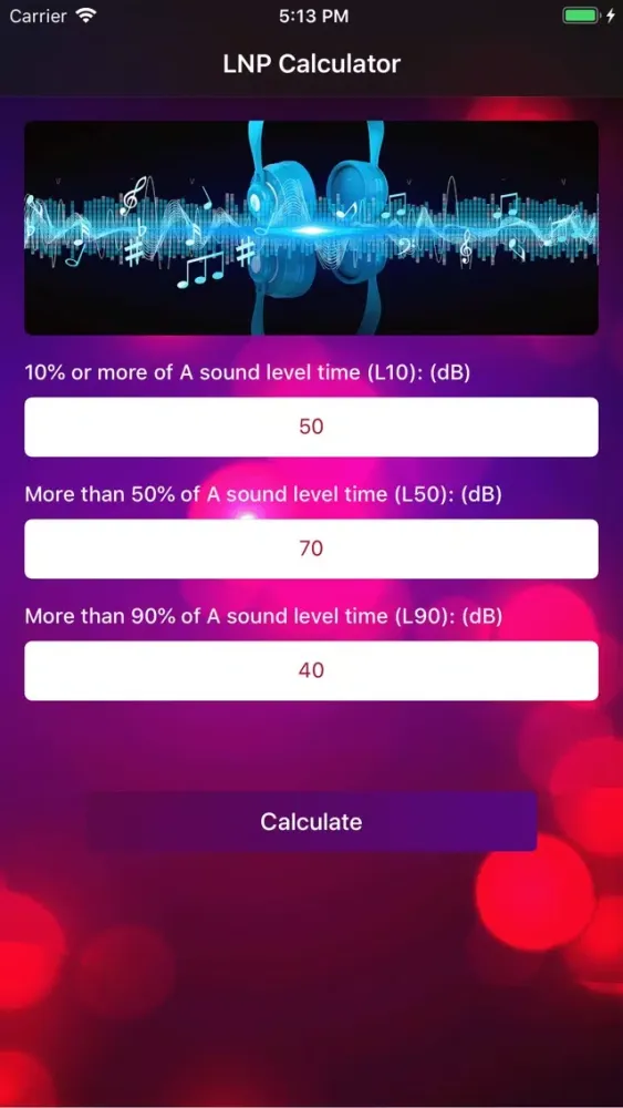Tangkapan layar LNP Calculator