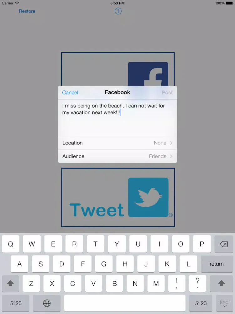 QuickPost for Facebook & Twitter iPad 应用截图