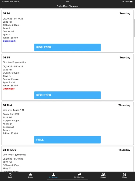 Скриншоты Madison Gymnastics Center iPad 