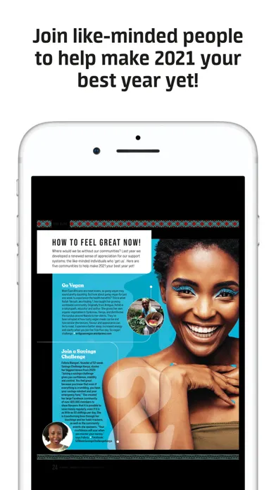 Capturas de tela do MSAFIRI Kenya Airways Magazine