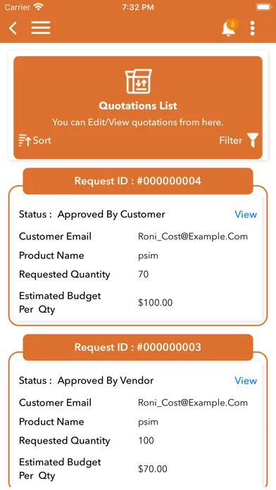Ảnh chụp màn hình của B2B Marketplace Vendor App