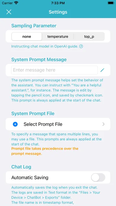 Zrzuty ekranu ChatBot for Prompt Engineering
