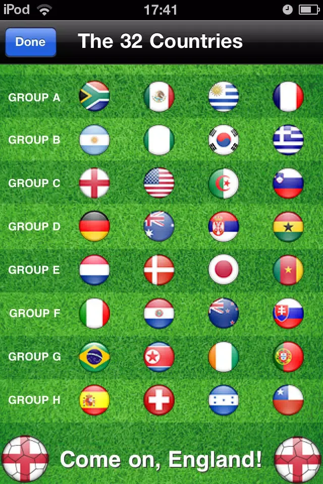 Capturas de tela do England World Football Calendar 2010 - Ultimate Supporter App