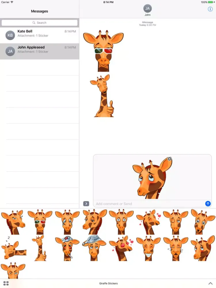 Capturas de pantalla de Cute Giraffe Emoji Animal Stickers for iMessage iPad 