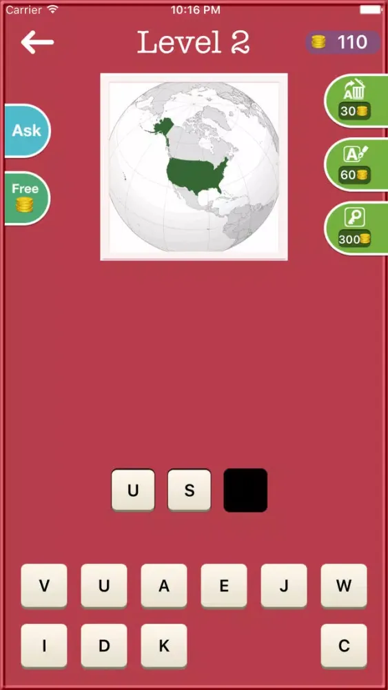 Ảnh chụp màn hình của Guess Country map