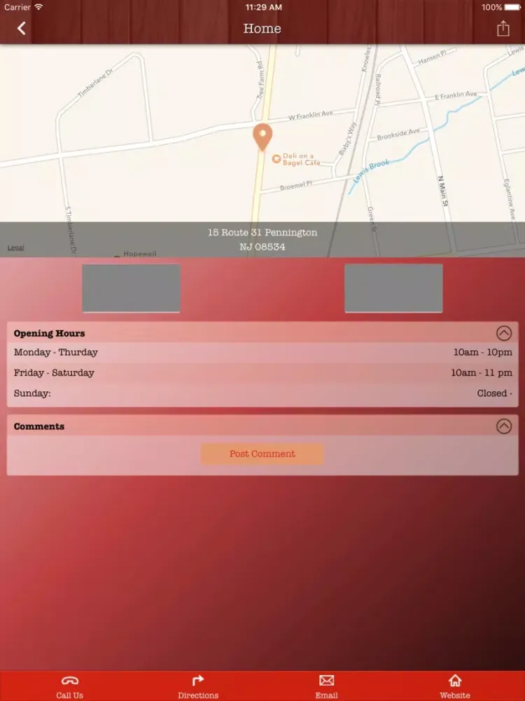 Tangkapan layar Pennington Pizza iPad 