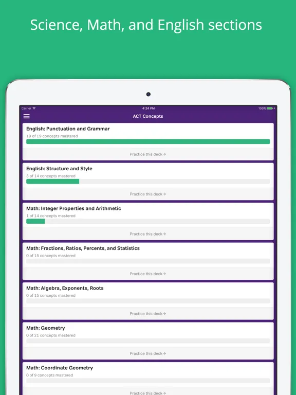 Tangkapan skrin ACT Practice Flashcards iPad