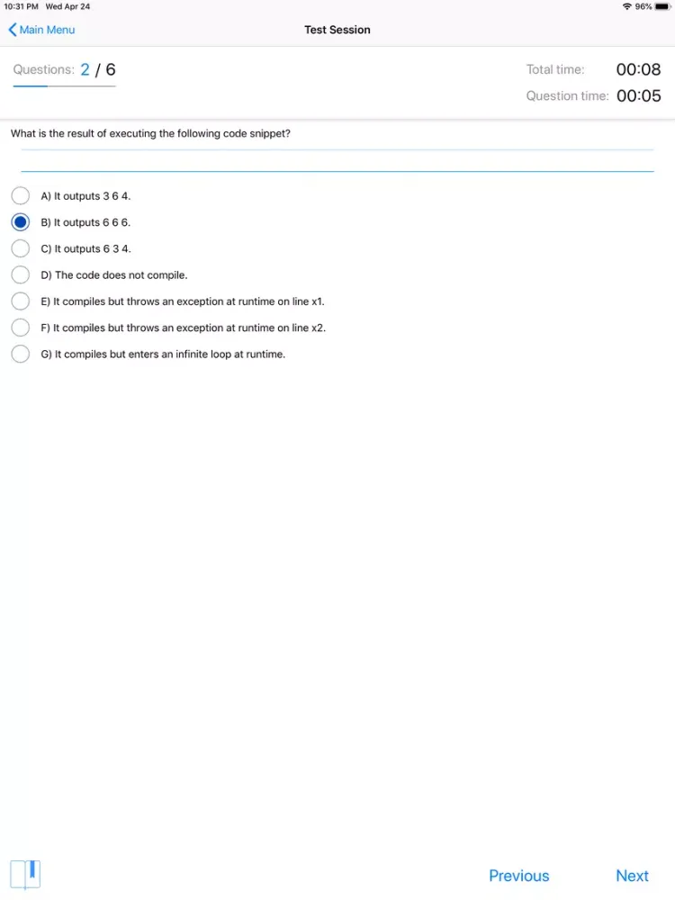 Ảnh chụp màn hình của OCP Test SE8 1Z0–809 PRO iPad 