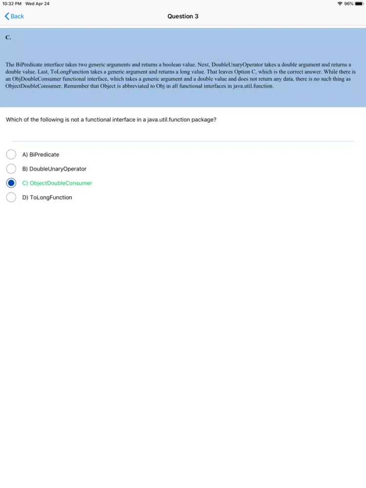 Ảnh chụp màn hình của OCP Test SE8 1Z0–809 PRO iPad 
