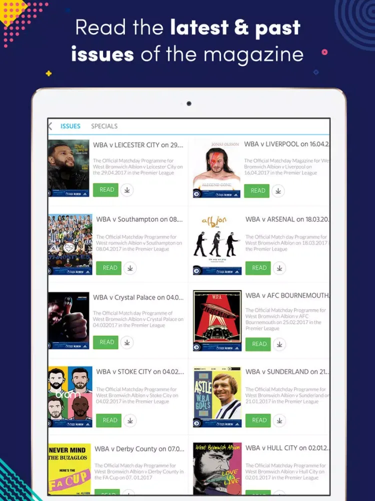 Capturas de tela do Albion News iPad 