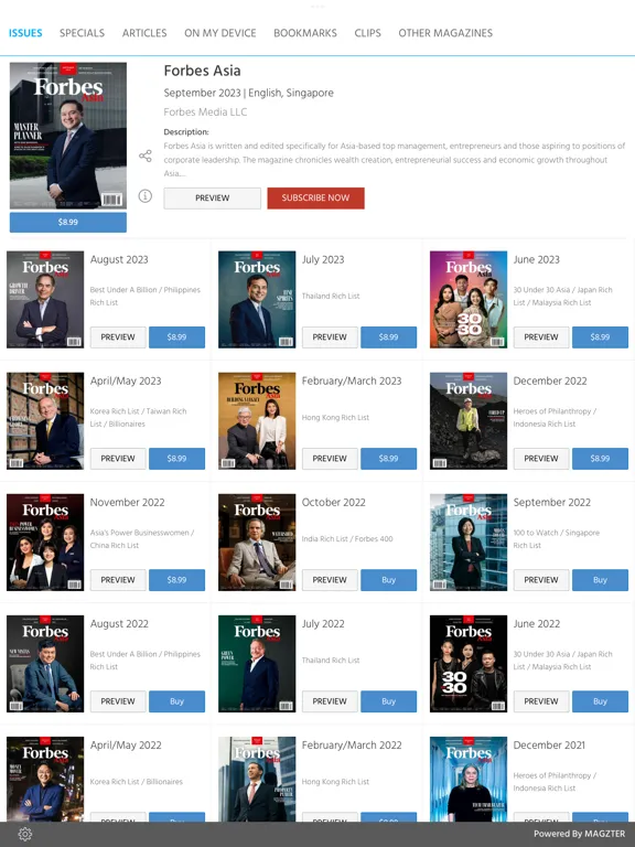 Capturas de tela do Forbes Asia iPad 