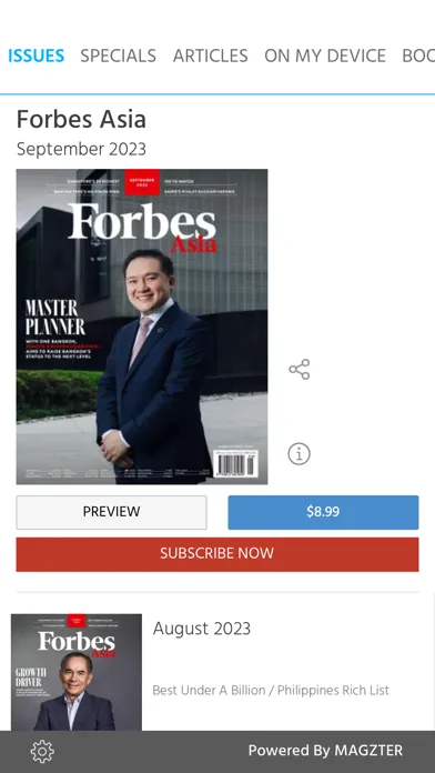 Capturas de tela do Forbes Asia