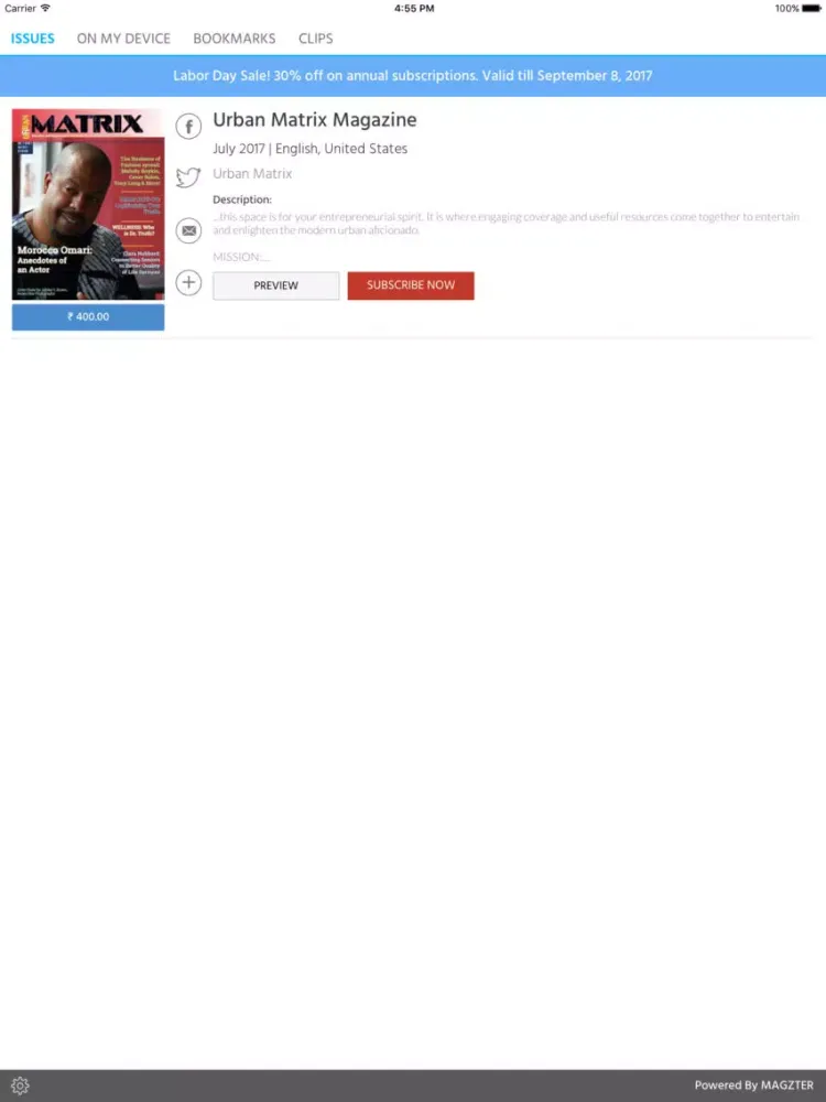 Tangkapan layar Urban Matrix Magazine iPad 