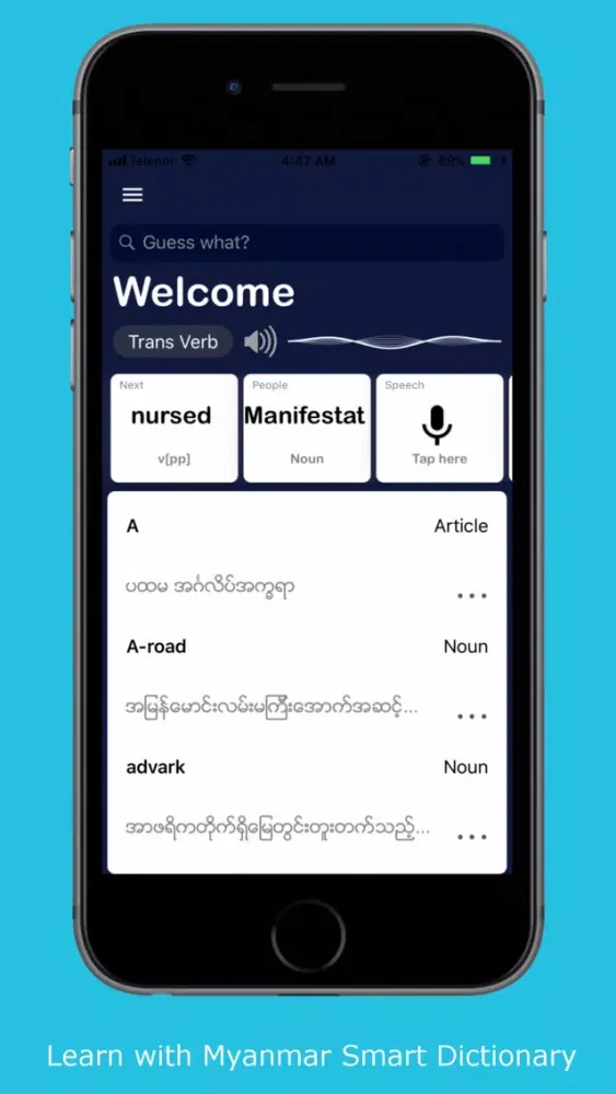 Ảnh chụp màn hình của Myanmar Smart Dictionary (MSD)