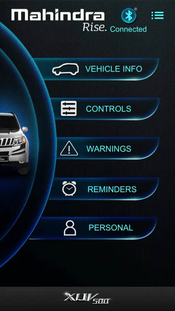 Tangkapan skrin MAHINDRA BLUE SENSE APP