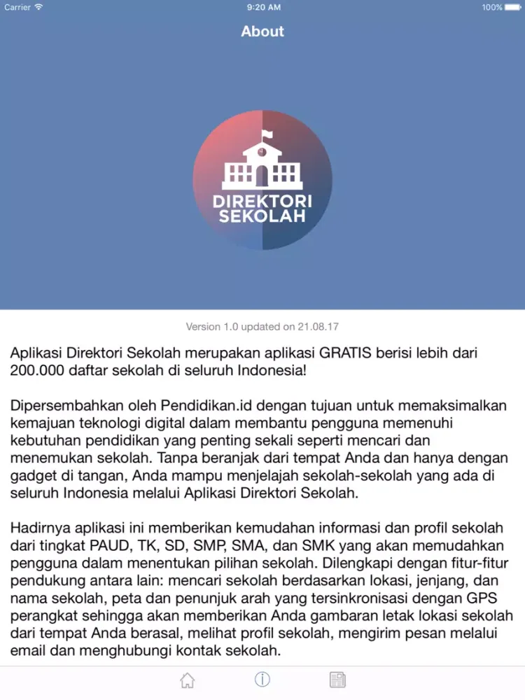 Screenshot di Direktori Sekolah iPad 