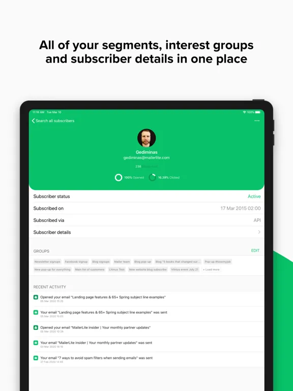 MailerLite Classic Manager iPad  سکرین شاٹس