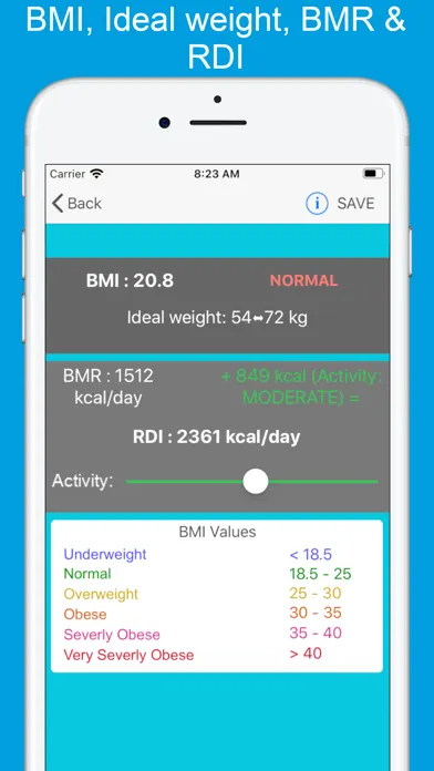 Weight Calculator BMI BMR RDI Screenshots