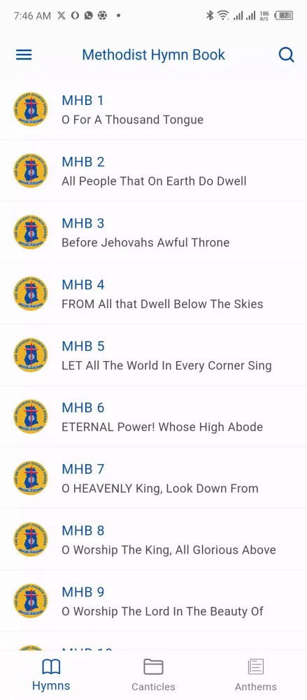 Capturas de tela do Methodist Hymn Book