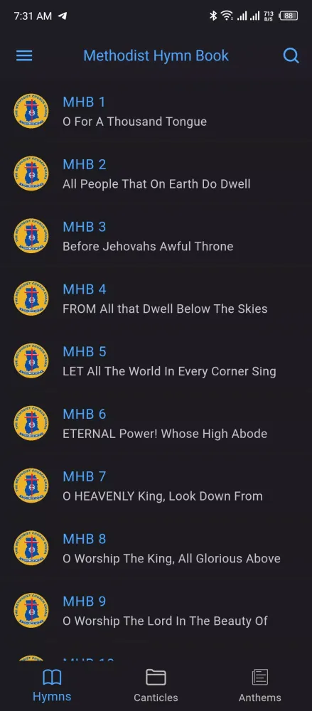 Capturas de tela do Methodist Hymn Book