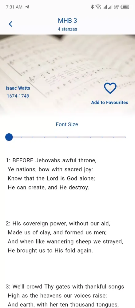 Capturas de tela do Methodist Hymn Book