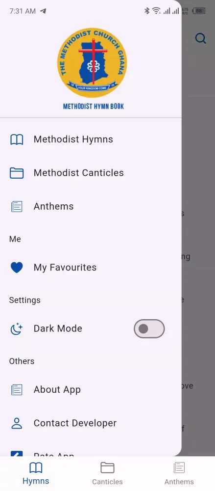 Capturas de tela do Methodist Hymn Book