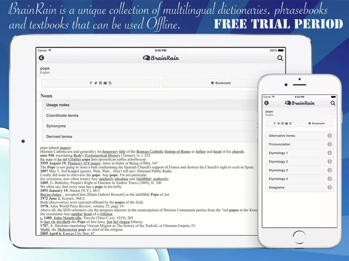 BrainRain multilingual dictionaries & thesaurus Offline iPad  Screenshots