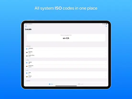 Tangkapan skrin Locale: System ISO Codes iPad 