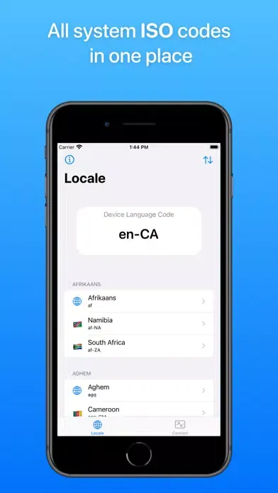 Tangkapan skrin Locale: System ISO Codes