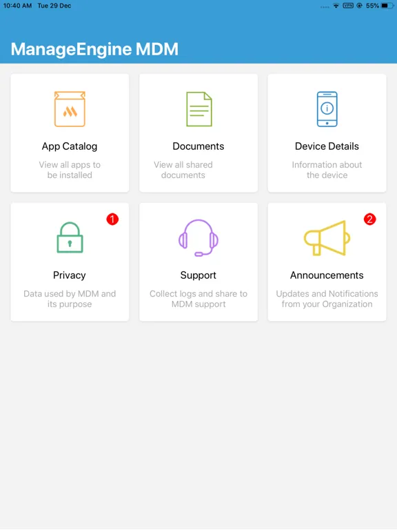 ManageEngine MDM iPad  スクリーンショット