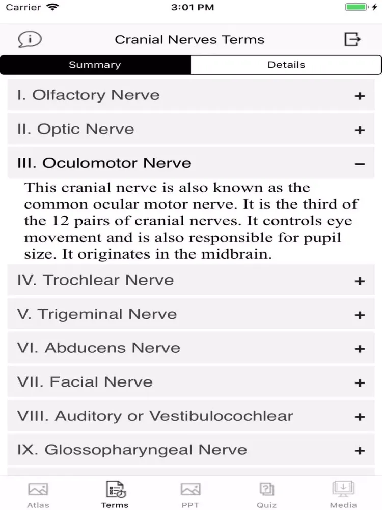 Cranial Nerves Plus iPad  Ekran Görüntüleri