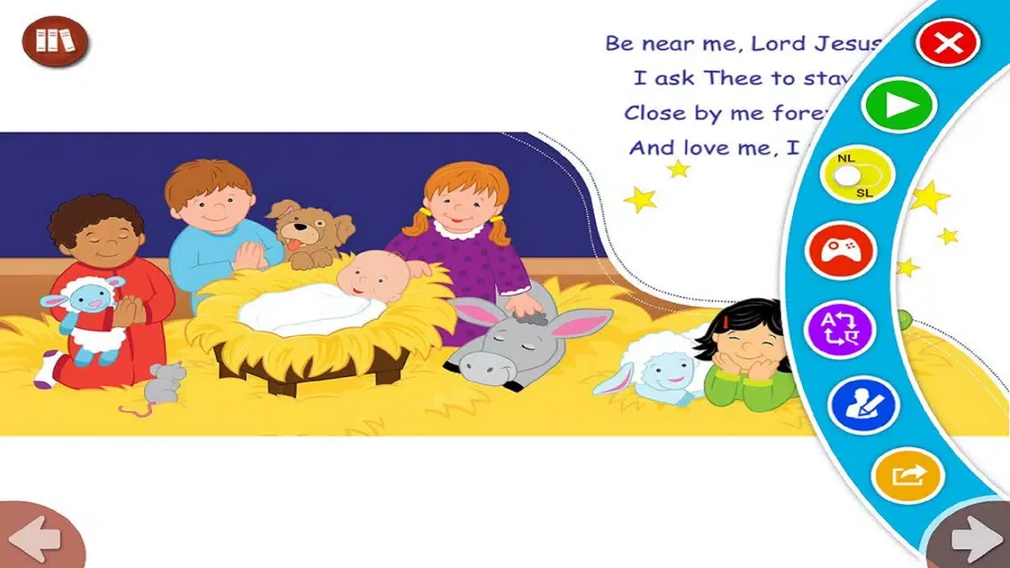 تصاویر Away In A Manger by Twin Sisters - Read along interactive Christmas eBook in English for children with puzzles and learning games