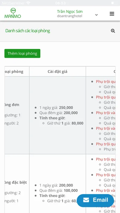 Capturas de tela do Quản lý cơ sở lưu trú ManMo3H