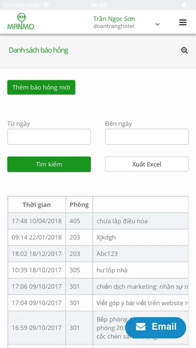 Capturas de tela do Quản lý cơ sở lưu trú ManMo3H