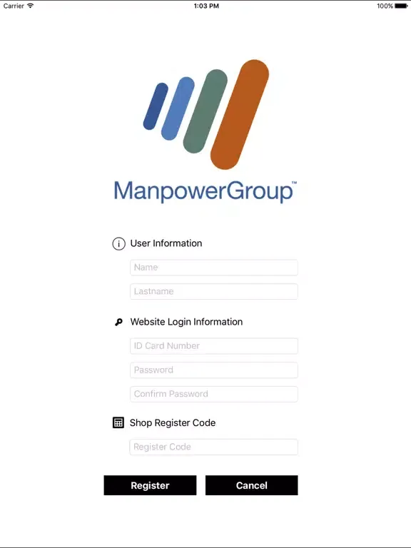 Tangkapan layar Manpower Mobile timesheet iPad 