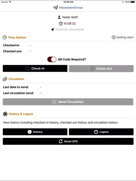 Tangkapan layar Manpower Mobile timesheet iPad 