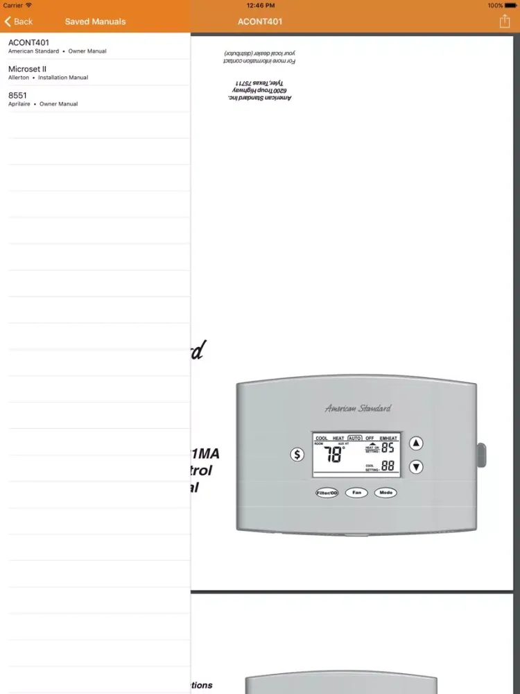 Скриншоты HVAC Thermostats by Manuals A to Z iPad 