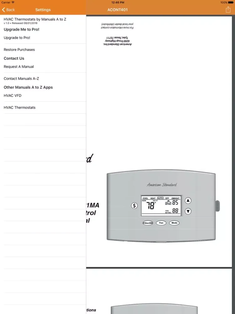 Скриншоты HVAC Thermostats by Manuals A to Z iPad 