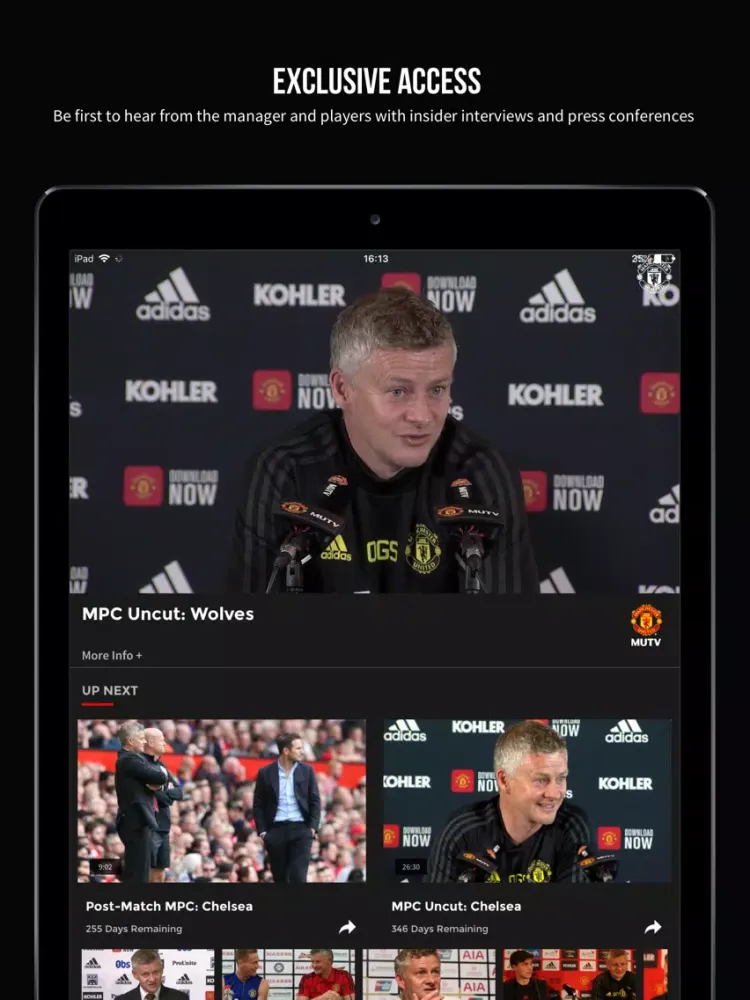 Tangkapan skrin MUTV - Manchester United TV iPad 