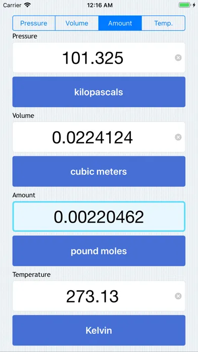 PVnRT - Ideal Gas Calculator Screenshots