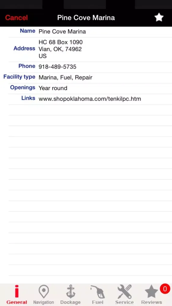 Tangkapan skrin Fort Gibson Lake GPS Charts