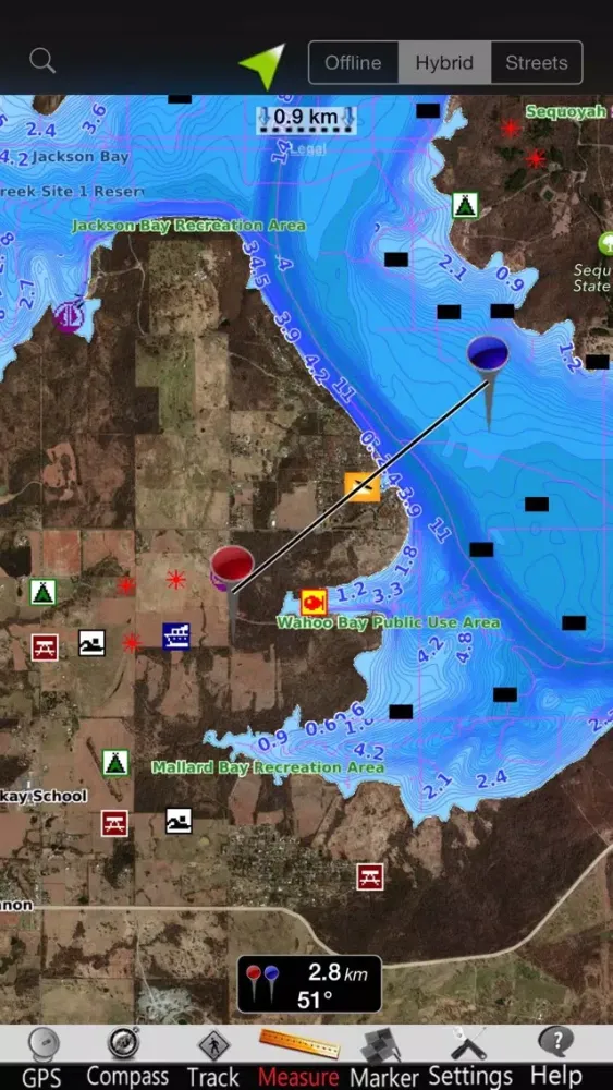 Tangkapan skrin Fort Gibson Lake GPS Charts